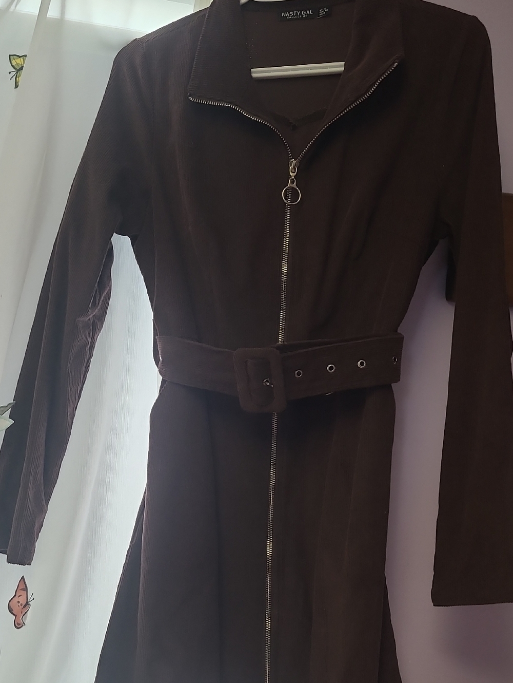 Nasty Gal Dark Brown Cordoroy Zip Front Dress